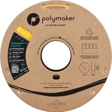 Vedere frontala rola de filament 1.75mm Polymaker PLA Pro - High Speed Tough PLA Yellow (galben) 1kg