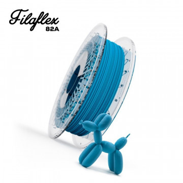 Catel printat 3D si rola filament Recreus FilaFlex Original 82A Blue (albastru) 500g si text - Filamente3D.ro