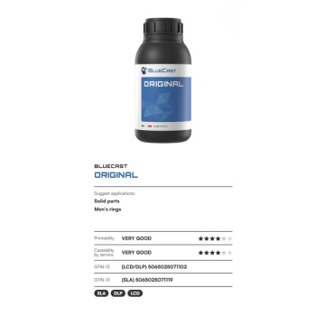Caracteristici rasina BlueCast Original 500g - Filamente3D.ro