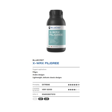 Caracteristici rasina BlueCast X-WAX Filigree 500g - Filamente3D.ro