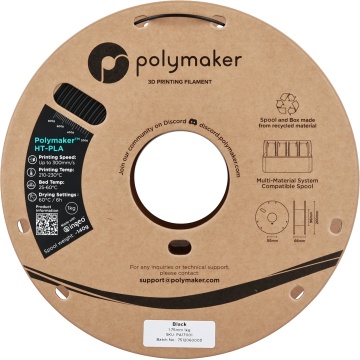 Rola vedere frontala filament Polymaker HT-PLA Black 1kg - Filamente3D.ro