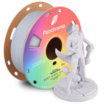 Rola si Polyman Panchroma PLA Marble White, diametru 1.75mm, cu aspect de marmură alba și rolă ecologică din carton reciclabil 1kg - Filamente3D.ro