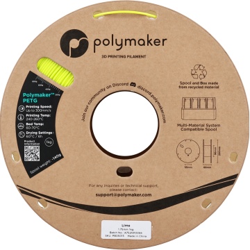 Vedere frontala rola de filament 1.75 mm Polymaker PETG Lime 1kg - Filamente3D.ro