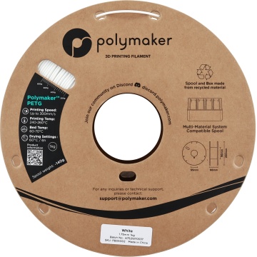 Vedere frontala rola de filament 1.75 mm Polymaker PETG White 1kg - Filamente3D.ro