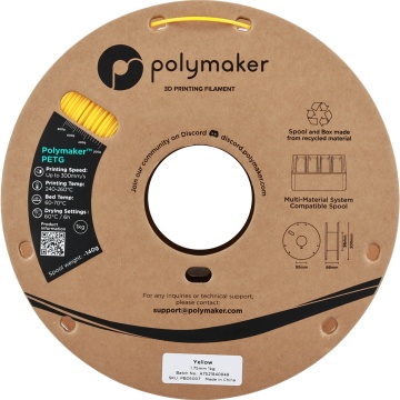 Vedere frontala rola de filament 1.75 mm Polymaker PETG Yellow 1kg - Filamente3D.ro