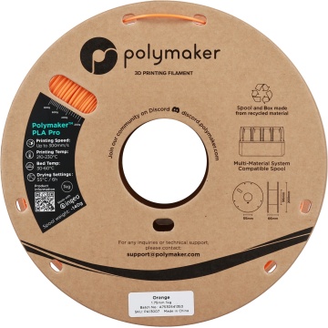 Vedere frontala rola de filament 1.75mm Polymaker PLA Pro - High Speed Tough PLA Orange (portocaliu) 1kg