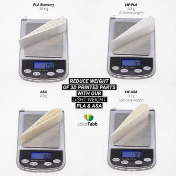 Comparatie filament colorfabb LW-ASA Natural 650g - Filamente3D.ro
