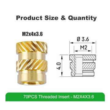 Dimensiuni inserturi filetate Mintion - M2 Standard (M2x4.0x3.6) - 70 buc - Filamente3D.ro