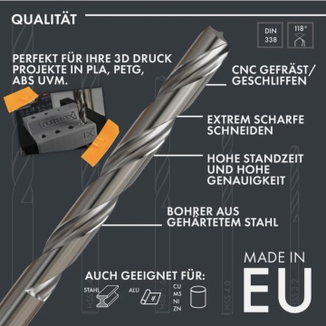 Calitate burghie Ruthex pentru inserturi filetate (M2, M2.5, M3, M4, M5, M6 & 1/4) - Filamente3D.ro