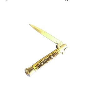 Briceag stiletto automat 23 cm,auriu maner galben imitatie os