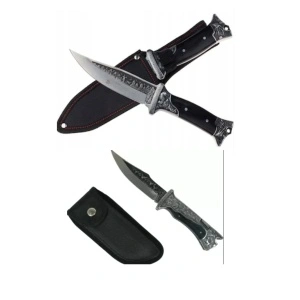 Set cutit si briceag gravate camping RAZOARE®- 28si 22 cm,negru, teaca inclusa