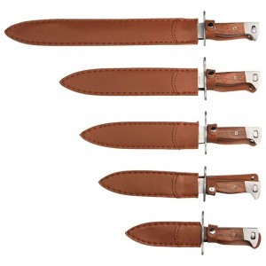 Set 5 cutite de vanatoare, otel inoxidabil, maro, teaca inclusa