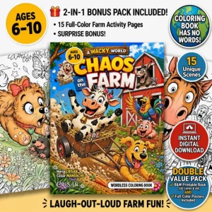 Produs digital "Listeaza si coloreaza Haos la ferma / Chaos on the farm (6+)"