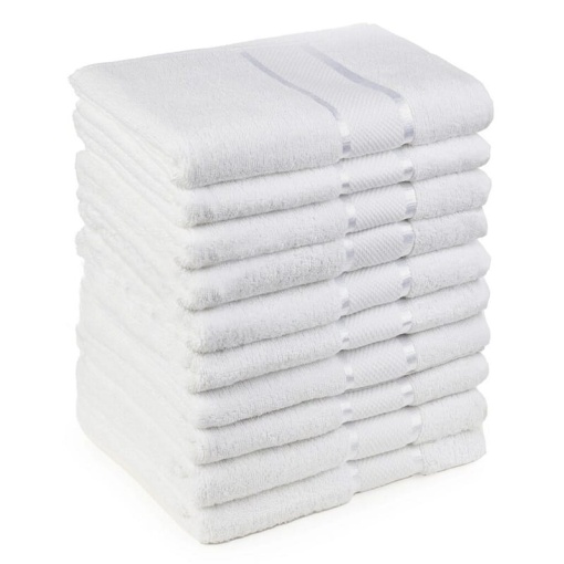Set 10 prosoape albe, fata, 50x90, hoteliere, bumbac 100%, 450G/M²