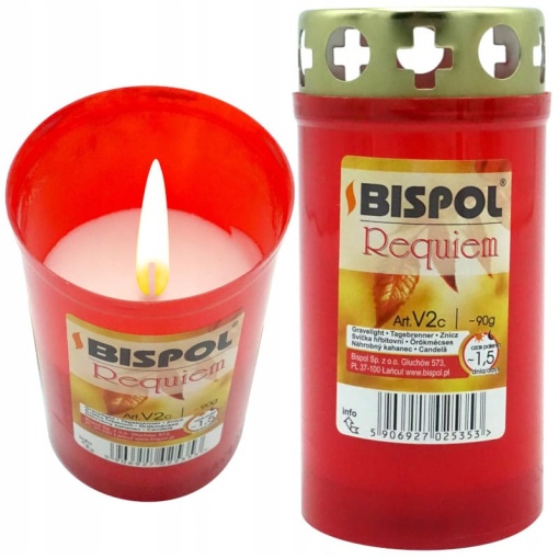 Candela Bispol V3c, capac antiploaie, rosu, timp ardere ~2 zile