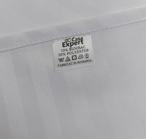 Lenjerie Damasc Soft Saten, pat dublu, alba, hoteliera, 2 persoane, bumbac satinat, 4 piese - Img 4