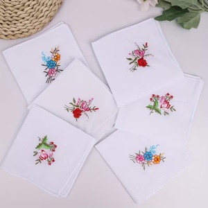 Set 12 batiste dama parastase si inmormantari, 27x27cm, brodate, bumbac 100%