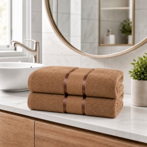 Set 2 Prosoape - caramel, Bumbac 100%, - 70x130 cm. Ideale pentru corp, Uscare Rapidă și Textură Pufoasă - 420g/mp - S103
