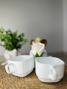Set 6 cesti opal, patrate, albe, 190ml - Img 2