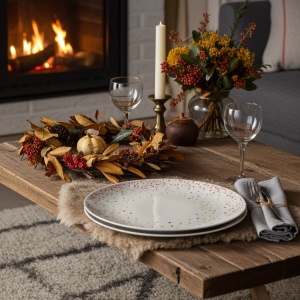 Set 6 farfurii si 6 cesti opal + 6 tacamuri inox Winter - Img 2