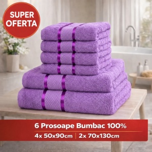Set 6 Prosoape Bumbac 100% Mov – 4 Față/Mâini + 2 Corp S59