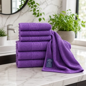 Set 7 Prosoape Bumbac 100%, 550 g/m² Mov – 4 Față/Mâini + 3 Corp S75