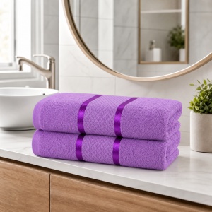 Set 2 Prosoape - mov, Bumbac 100%, - 70x130 cm. Ideale pentru corp, Uscare Rapidă și Textură Pufoasă - 420g/mp - S100