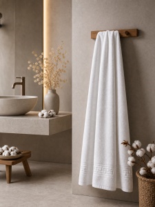Set 4 Prosoape 70×130 cm Bumbac 550 gr/mp Greek Border Alb