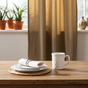 Set 6 farfurii si 6 cani opal+ 6 tacamuri inox albe - Img 4
