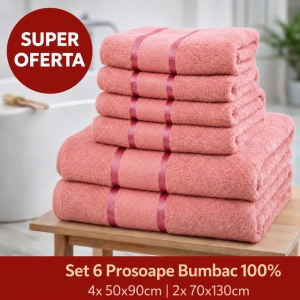 Set 6 Prosoape Bumbac 100% Corai – 4 Față/Mâini + 2 Corp S92