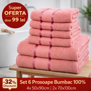 Set 6 Prosoape Bumbac 100% Corai – 4 Față/Mâini + 2 Corp S92