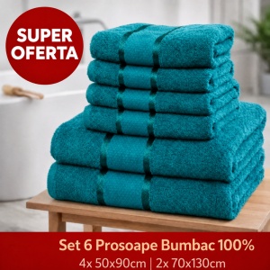 Set 6 Prosoape Bumbac 100% Verde – 4 Față/Mâini + 2 Corp S90