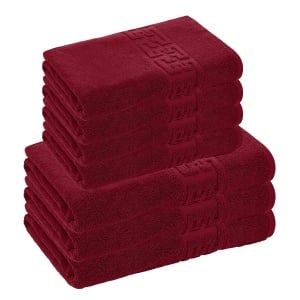 Set 7 Prosoape Bumbac 100%, 550 g/m² Burgund – 4 Față/Mâini + 3 Corp S87