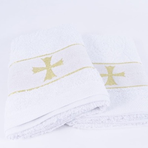 Set 10 prosoape parastase si inmormantari de fata, decor cruce, 50x90, bumbac, 450G/M² - Img 3