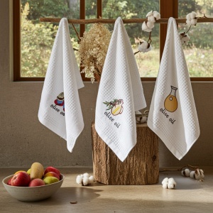 Set 12 prosoape, bucatarie, waffle, albe, 37x57cm, bumbac 100%