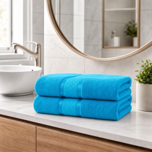Set 2 Prosoape - turcoaz, Bumbac 100%, - 70x130 cm. Ideale pentru corp, Uscare Rapidă și Textură Pufoasă - 420g/mp - S104