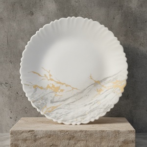 Set 6 farfurii si 6 cesti opal + 6 tacamuri inox Golden Marble - Img 2