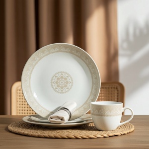 Set 6 farfurii si 6 cesti opal + 6 tacamuri inox Solin