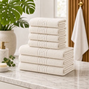 Set 7 Prosoape Bumbac 100%, 550 g/m² Crem – 4 Față/Mâini + 3 Corp S75 - Img 2