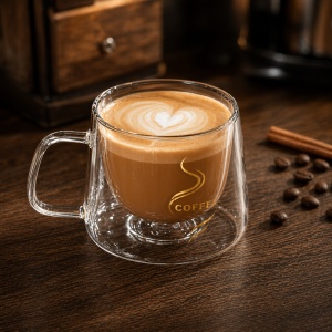 Cana de cafea din sticlă 200 ml cu perete dublu rezistent la căldură - Img 2