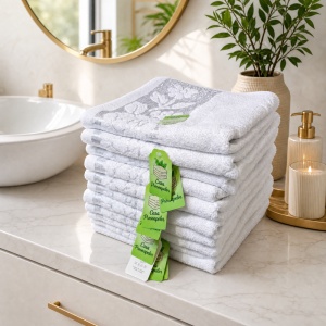 Set 10 prosoape parastase si inmormantari de fata, albe, parastas, 48x94cm, bumbac, 550G/M²
