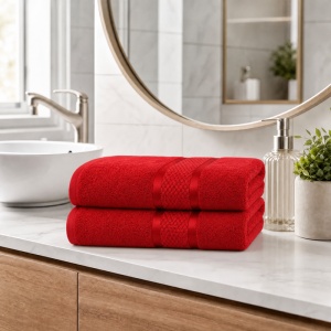 Set 2 Prosoape - rosu, Bumbac 100%, - 70x130 cm. Ideale pentru corp, Uscare Rapidă și Textură Pufoasă - 420g/mp - S101