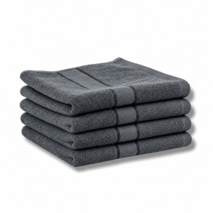 Set 4 Prosoape - Gri inchis, Bumbac 100%, - 50x90 cm. Ideale pentru Față și Mâini, Uscare Rapidă și Textură Pufoasă - 420g/mp - S45