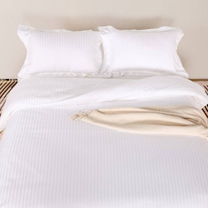 Set 5 Lenjerii Damasc Soft Saten, pat dublu, albe, hoteliere, 4 persoane, bumbac satinat, 4 pies - Img 6