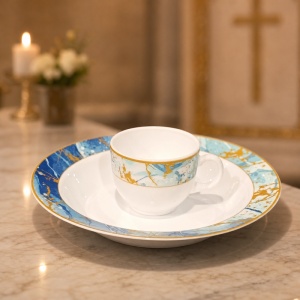 Set 6 farfurii si 6 cesti opal + 6 tacamuri inox Majestic Ocean