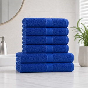 Set 6 Prosoape Bumbac 100% Albastru – 4 Față/Mâini + 2 Corp S74