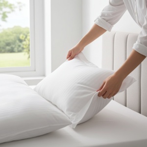 Lenjerie Damasc Soft Saten, pat dublu, alba, hoteliera, 2 persoane, bumbac satinat, 4 piese - Img 10