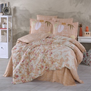 Lenjerie pat dublu, 2 persoane, bumbac Poplin 100%, 4 piese Lily