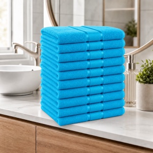 Set 10 Prosoape - Turcoaz, Bumbac 100%, - 50x90 cm. Ideale pentru Față și Mâini, Uscare Rapidă și Textură Pufoasă - 420g/mp - S97