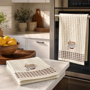 Set 12 prosoape, bumbac, bucatarie, waffle, crem, 40x60cm, coffe